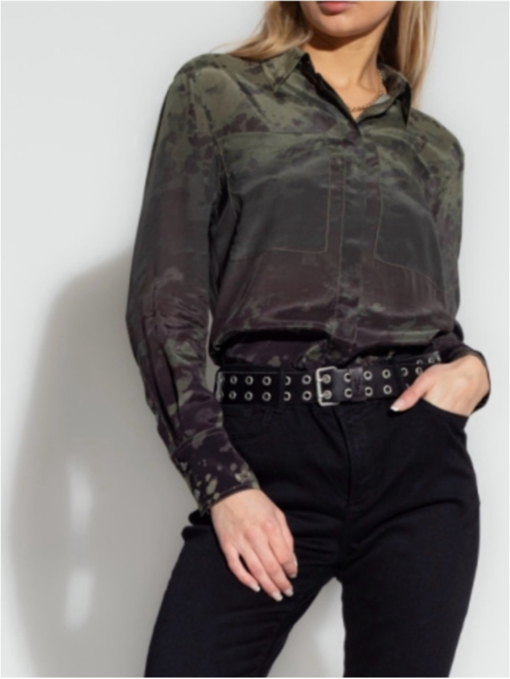 All Saints Eva Gaia Ombré Splatter Long Sleeve Button-Up Blouse/Top - Size 2